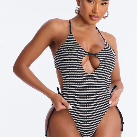 Adelina Striped 1 Piece Cut Out Swimsuit