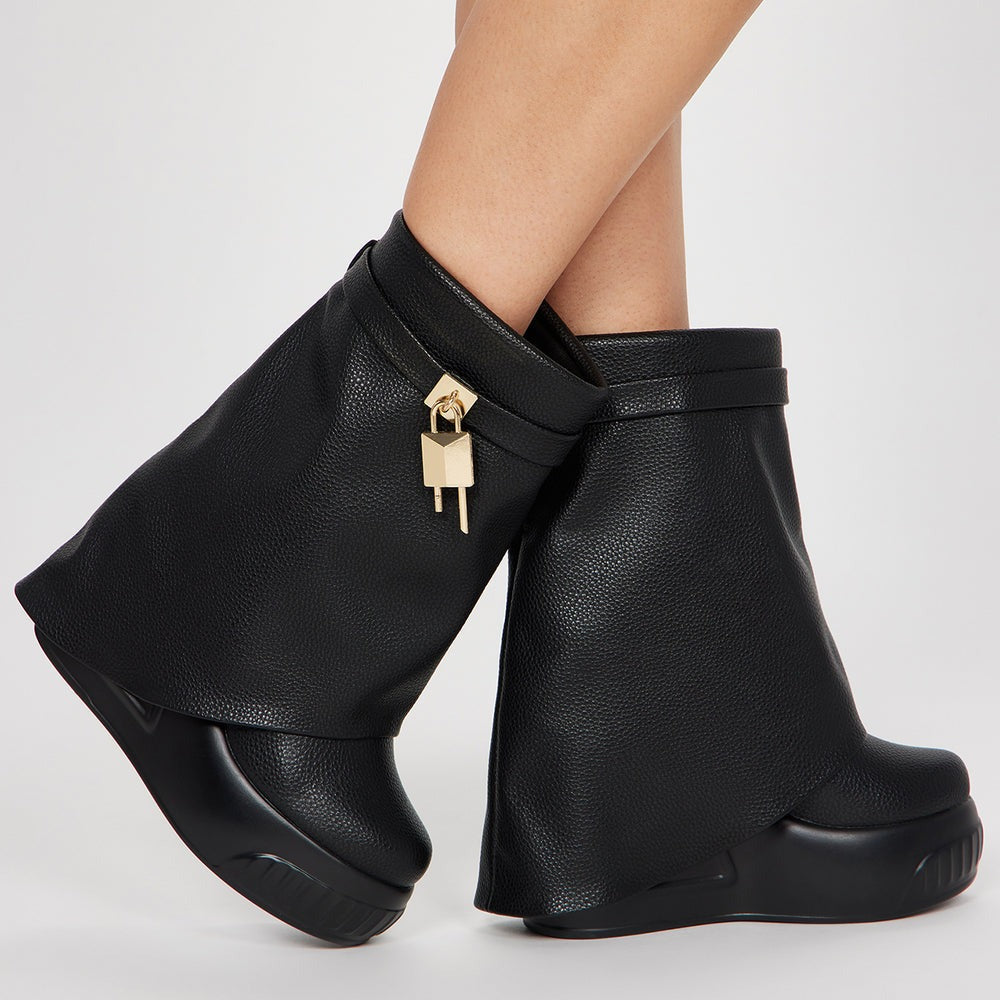 Admiring You Overlay Wedge Booties