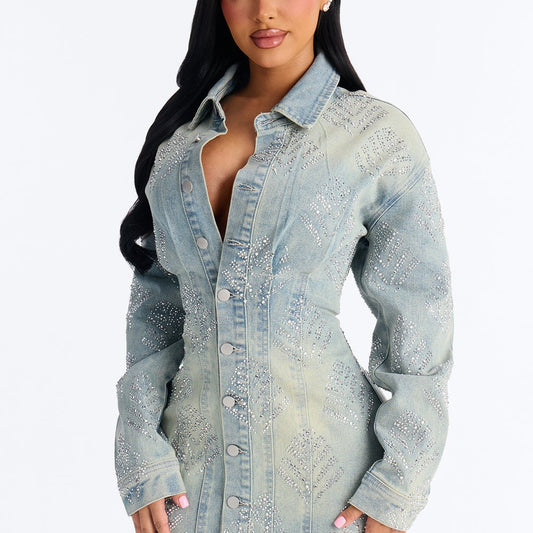 Alessandra Denim Embellished Mini Dress
