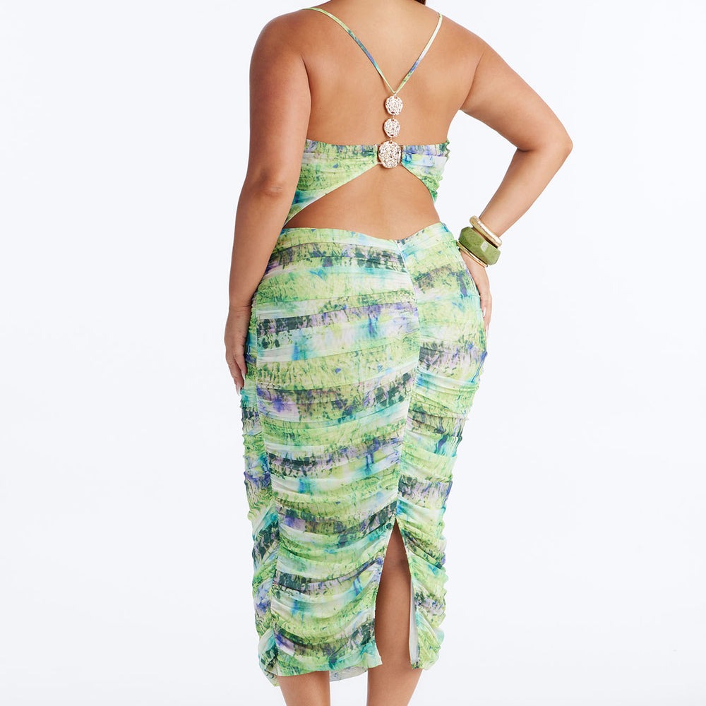 Adelina Ruched Mesh Midi Dress