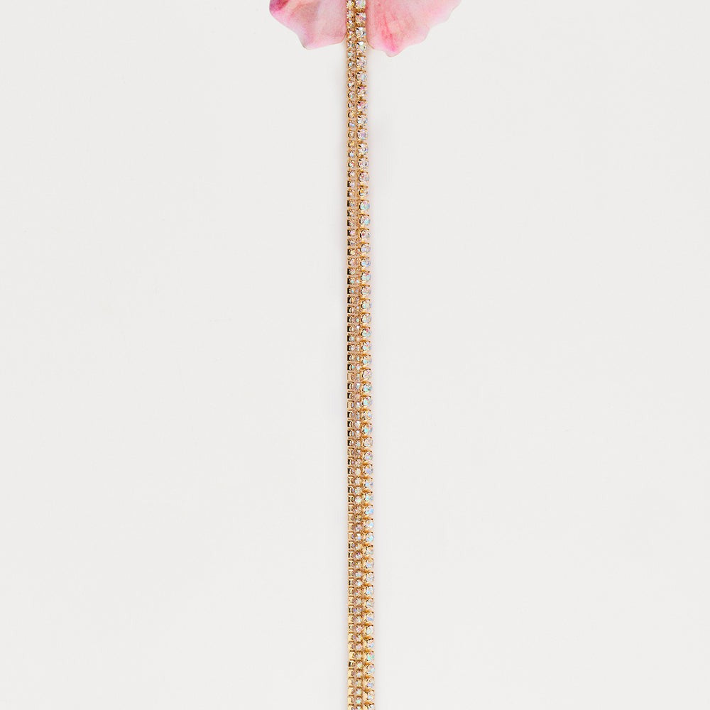 3D Floral Rhinestones Lariat Necklace