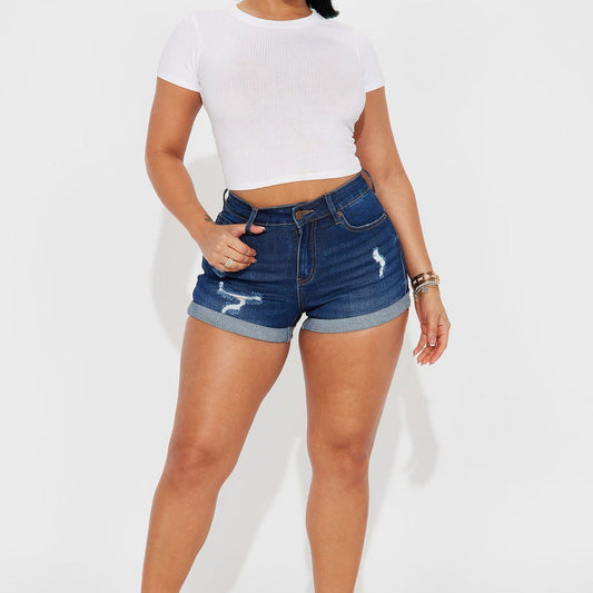 90s Mom Stretch Ripped Denim Shorts
