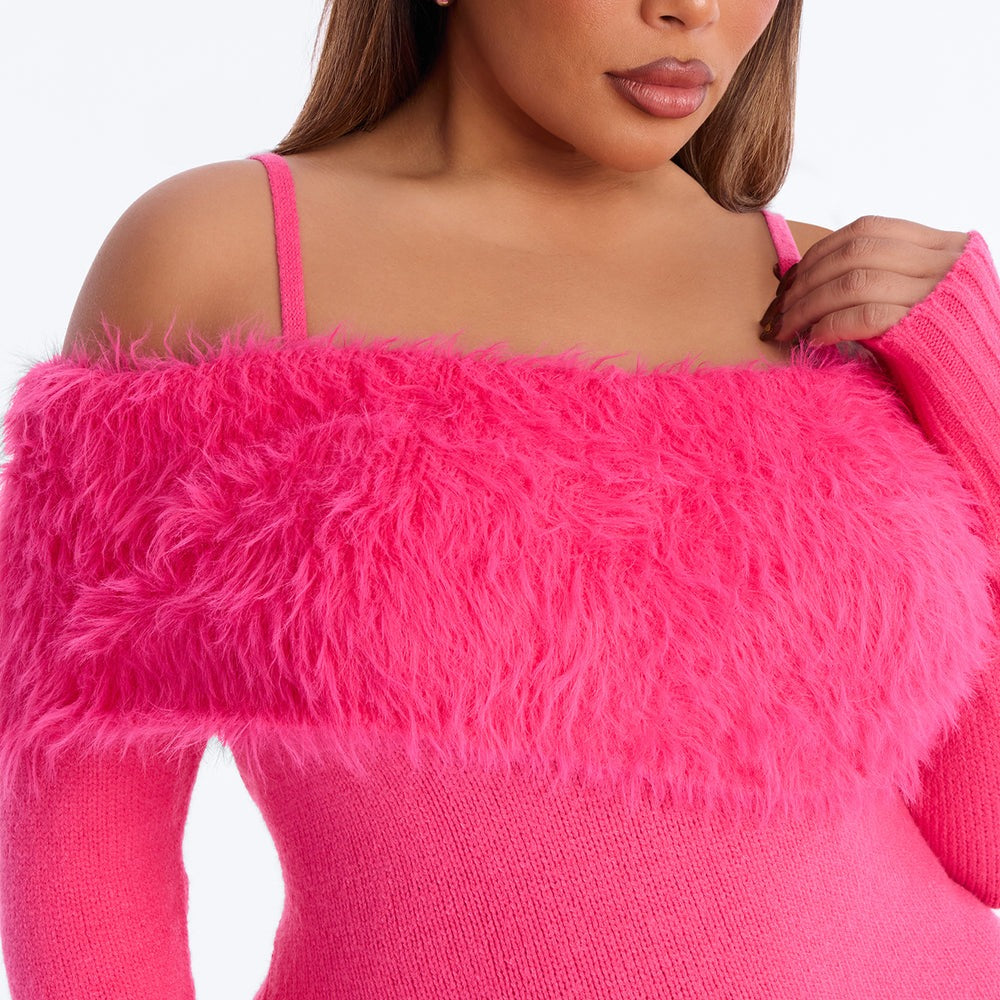Adley Fur Trim Sweater Mini Dress