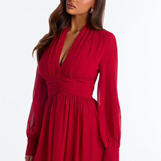 Alia Ruched Chiffon Midi Dress