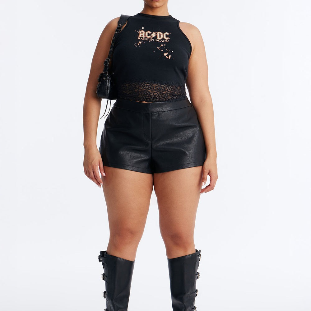 ACDC Cropped Muscle Tank With Lace Trim