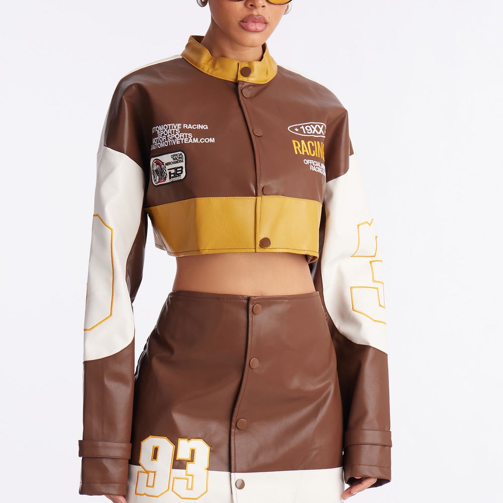93' Racing Faux Leather Skirt Set