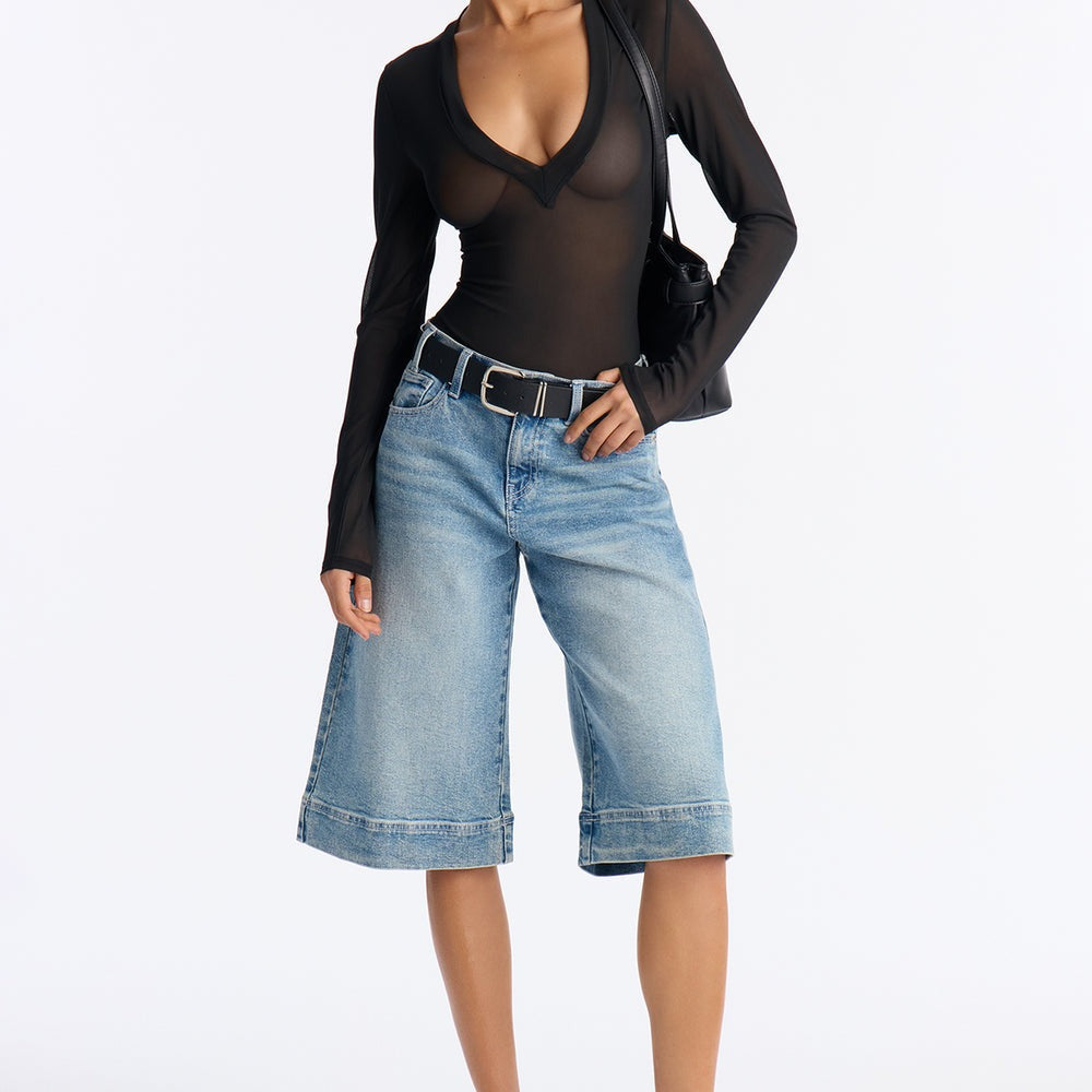 After Dark Mesh V-Neck Long Sleeve Bodysuit