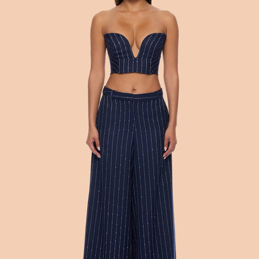 Adyson Embellished Pinstripe Bandeau Top