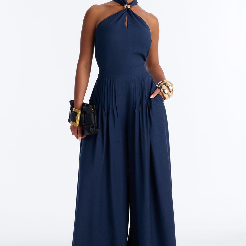 Alana Halter Pleated Wide Leg Jumpsuit
