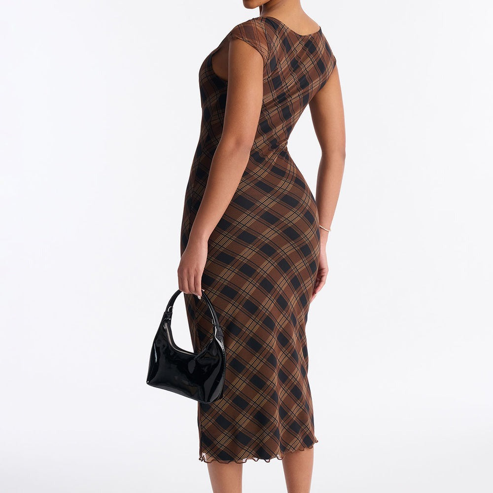 Aisha Plaid Mesh Midi Dress