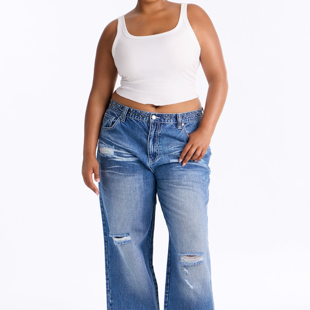 Ainât No Saint Studded Embroidered Baggy Jeans