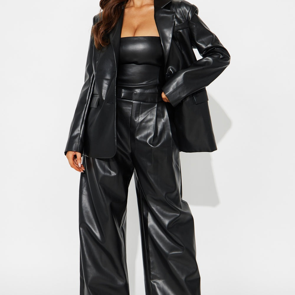 Alessandra Faux Leather 2Piece Blazer Jumpsuit