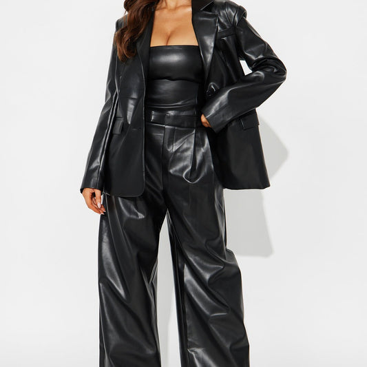 Alessandra Faux Leather 2Piece Blazer Jumpsuit