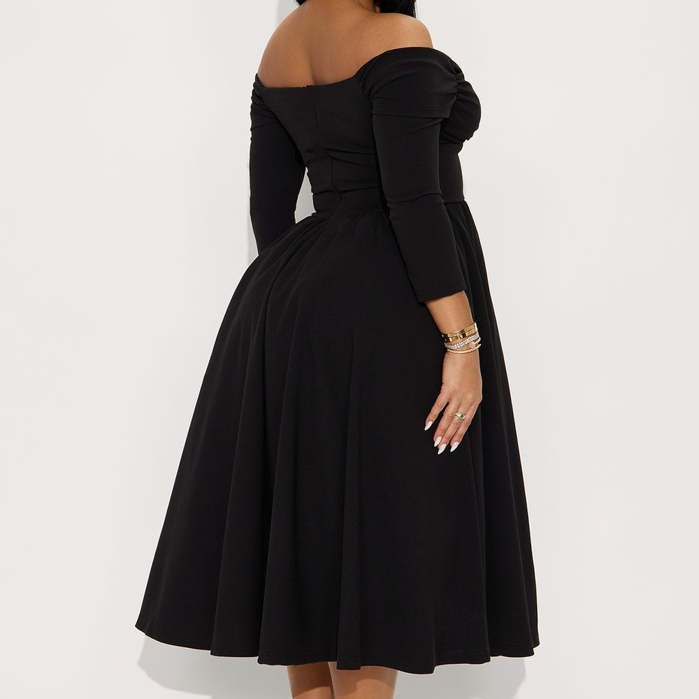 Abby Off Shoulder Crepe Knit Midi Dress