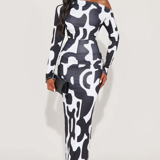 Abstract Allure Off Shoulder Maxi Dress