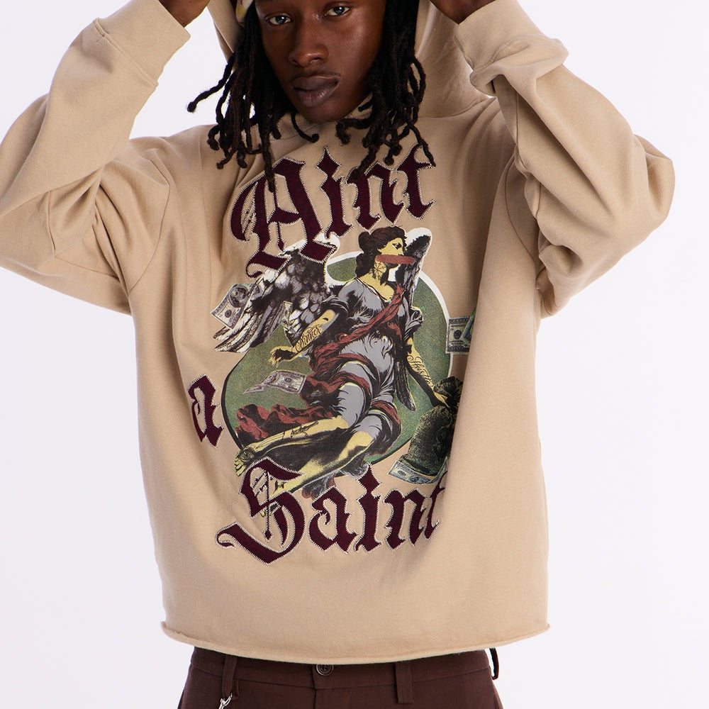 Aint A Saint Raw Hem Oversized Hoodie