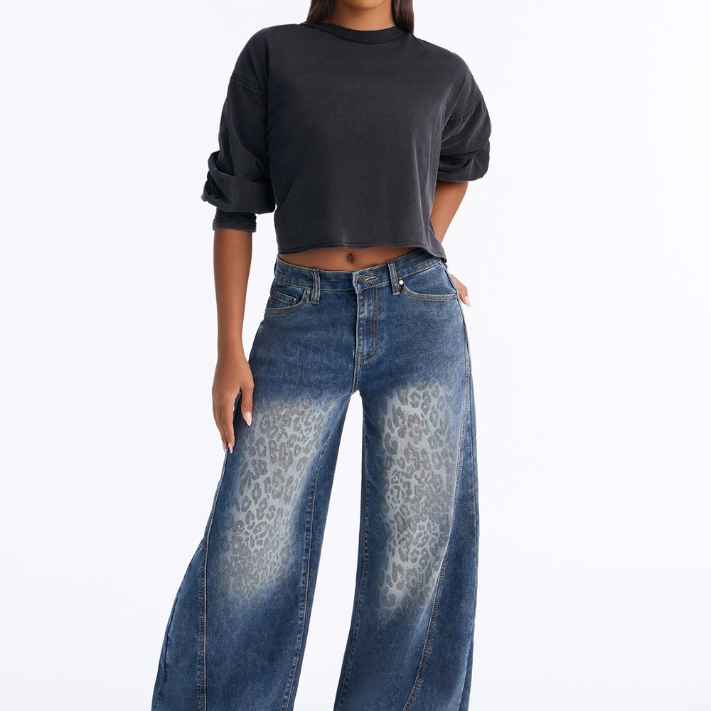 A Wild Guess Animal Print Wide Leg Jeans