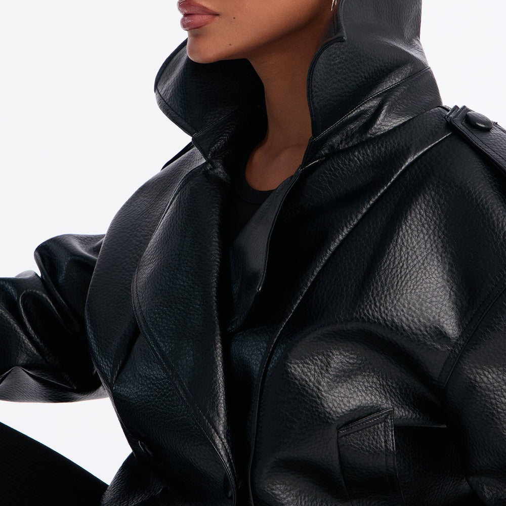 Adrienne Double Breasted Faux Leather Jacket