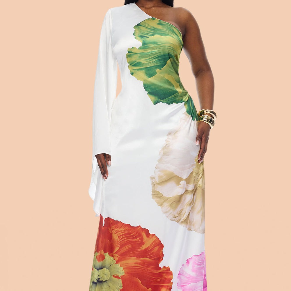Alana One Shoulder Satin Maxi Dress