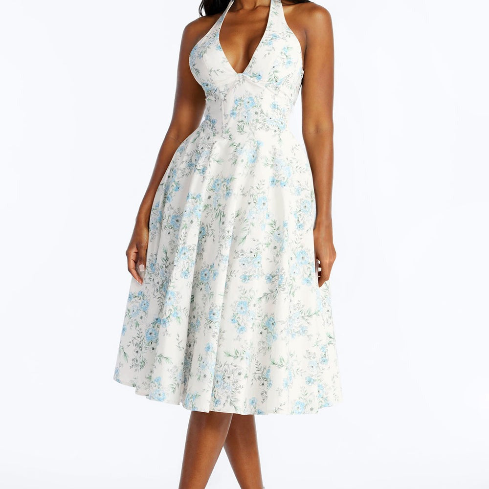 Adelaide Halter Floral Midi Dress