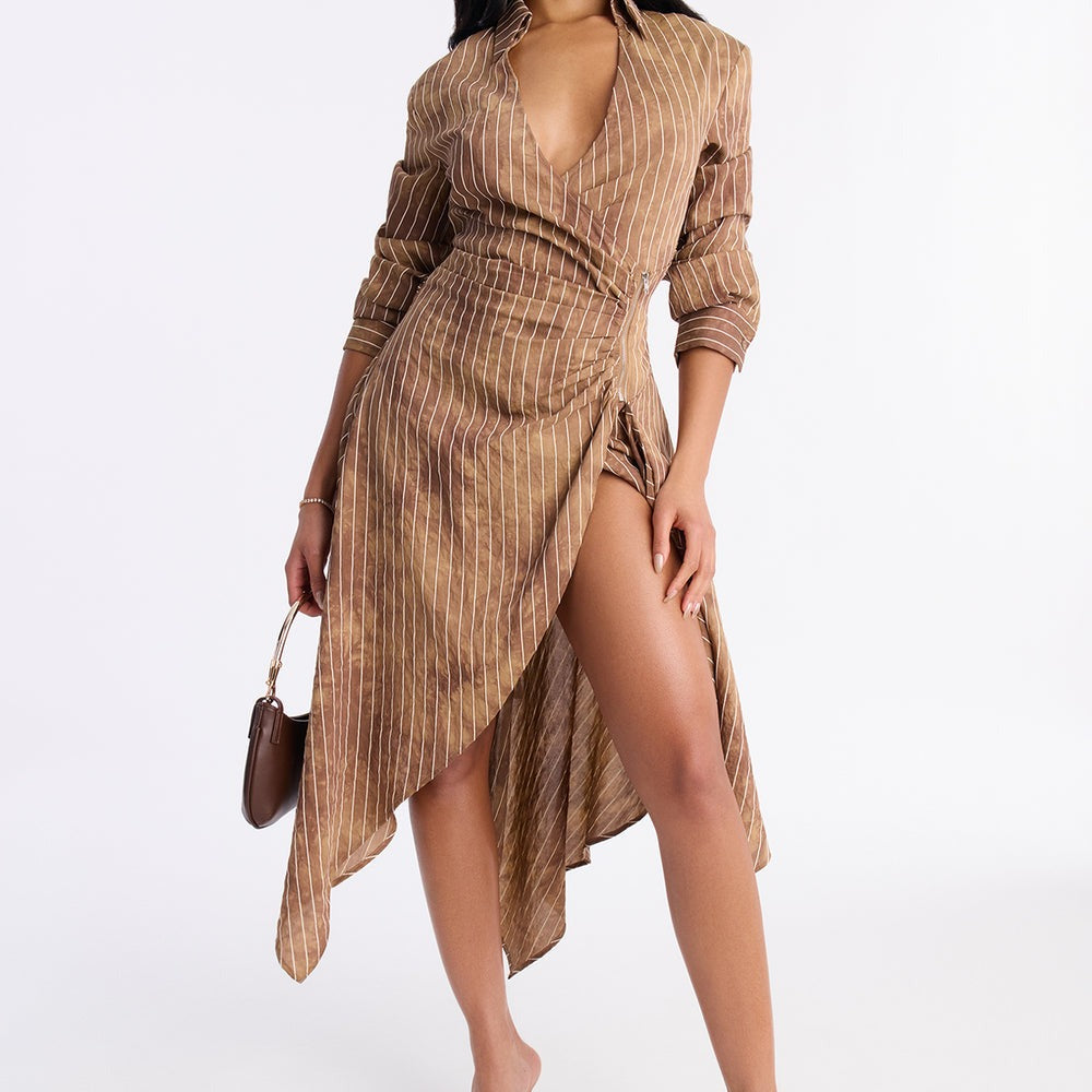Adeline Pinstripe Tie Dye Midi Dress