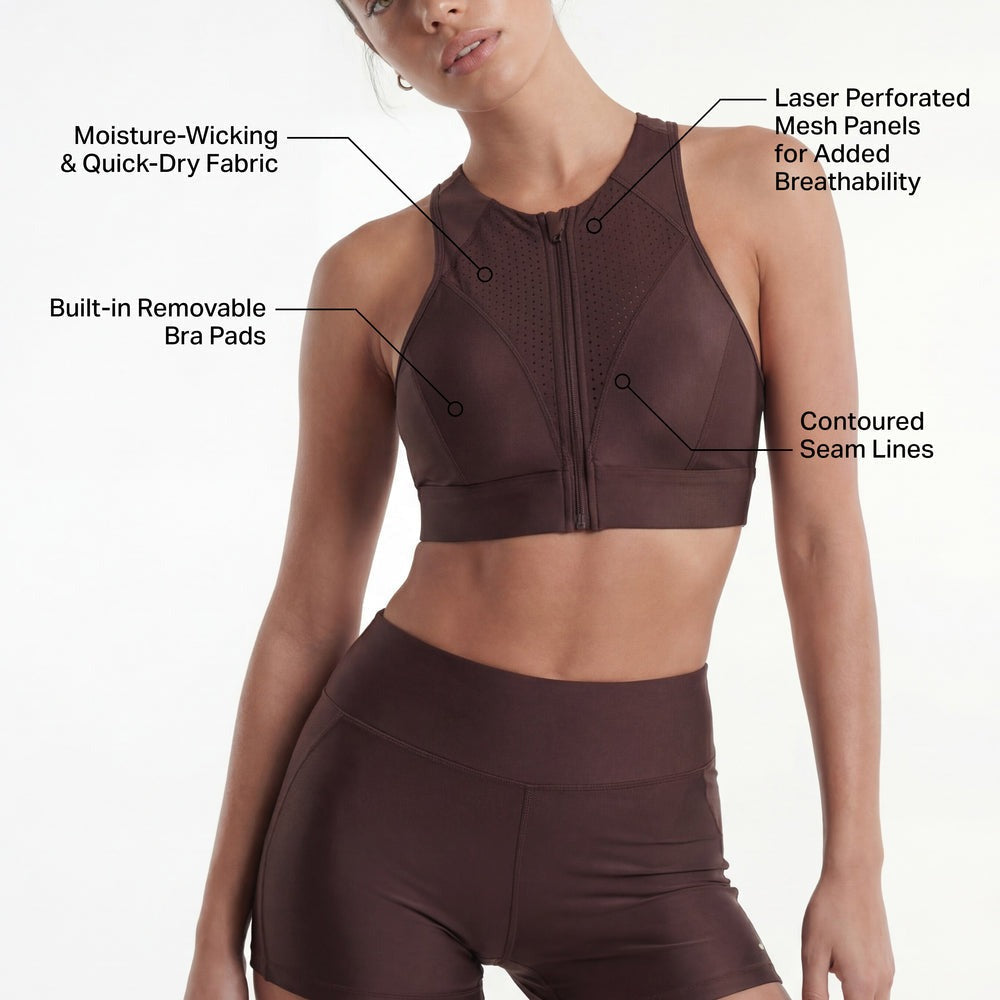 AirSculptâ¢ Perforated Zip Front Sports Bra