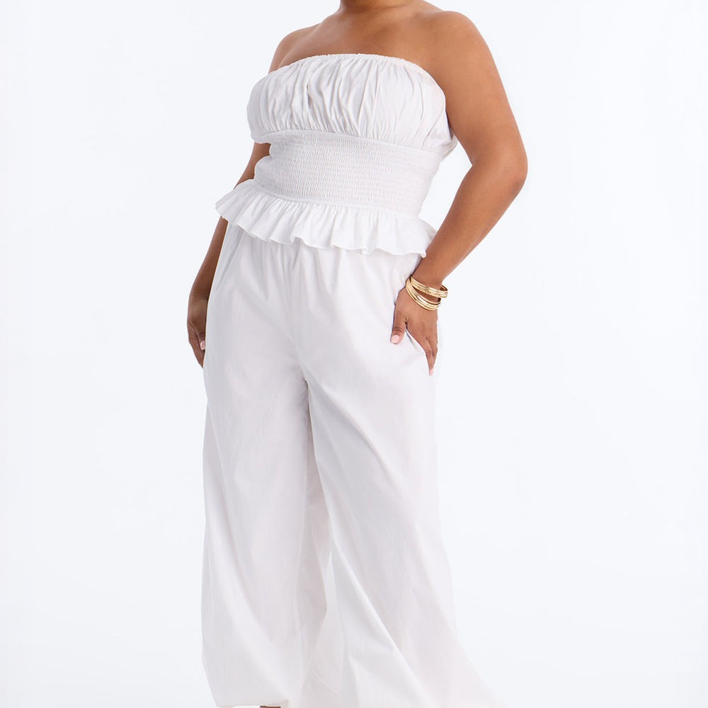 Airy Moment Poplin Balloon Leg Jumpsuit