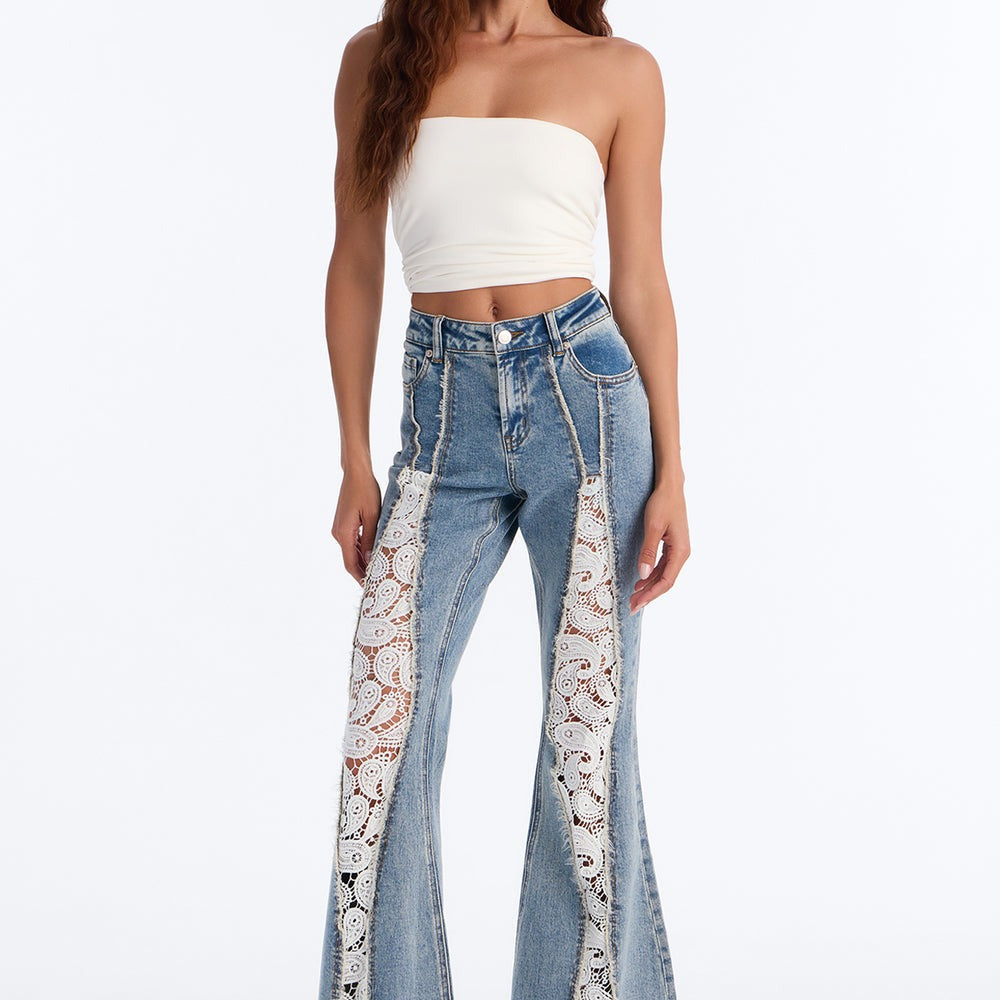 A Wild One Crochet Inset Stretch Flare Leg Jeans
