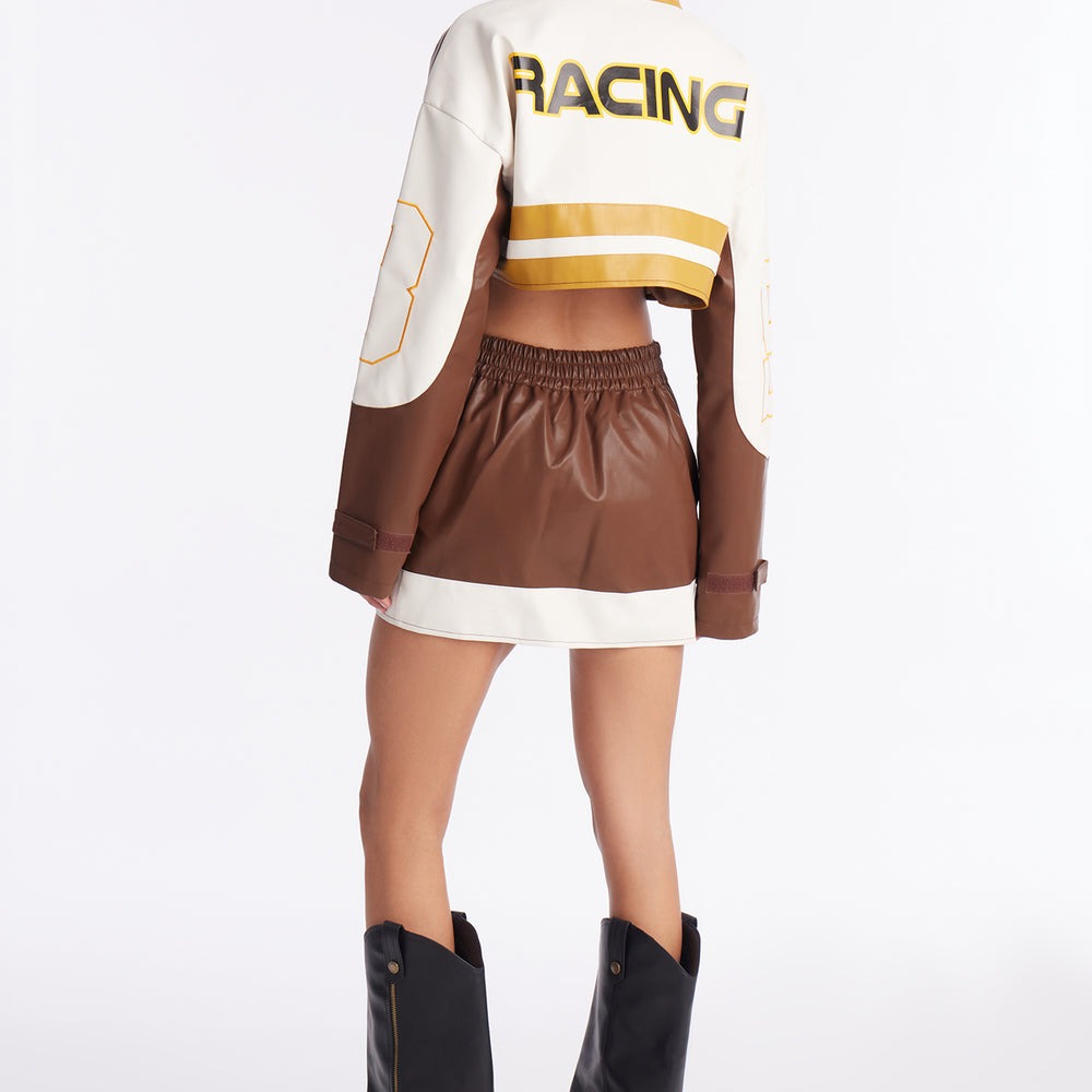 93' Racing Faux Leather Skirt Set
