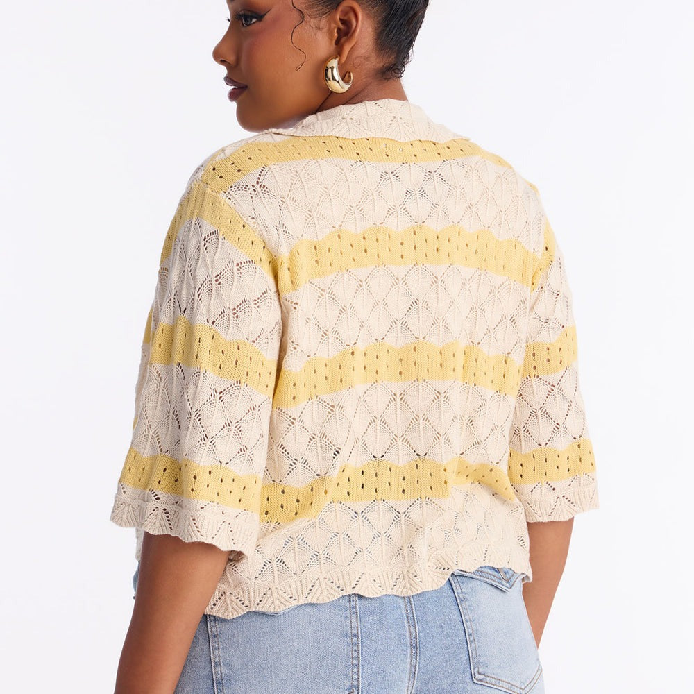 Afternoon Breeze Striped Collared Crochet Top