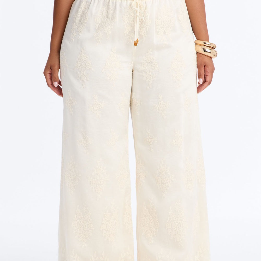 Adriane Embroidered Drawstring Wide Leg Pant