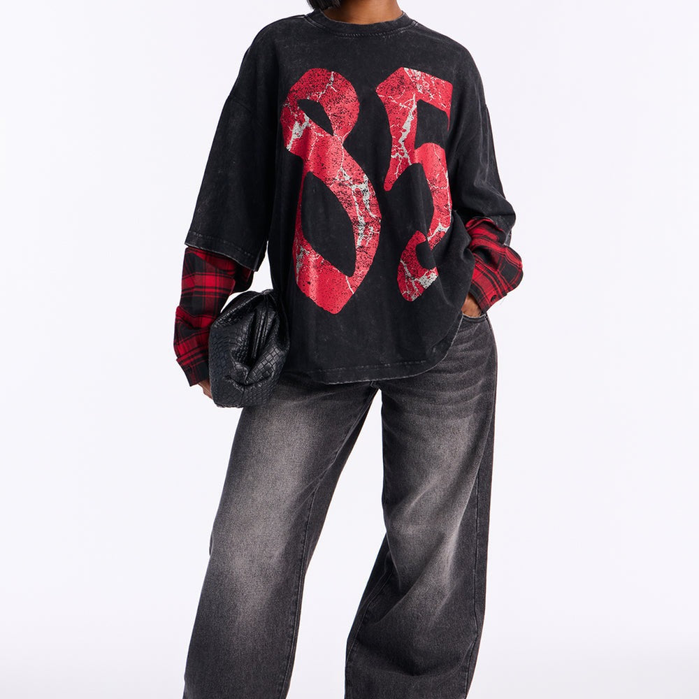 After Party 85 Plaid Crew Neck Twofer Tshirt