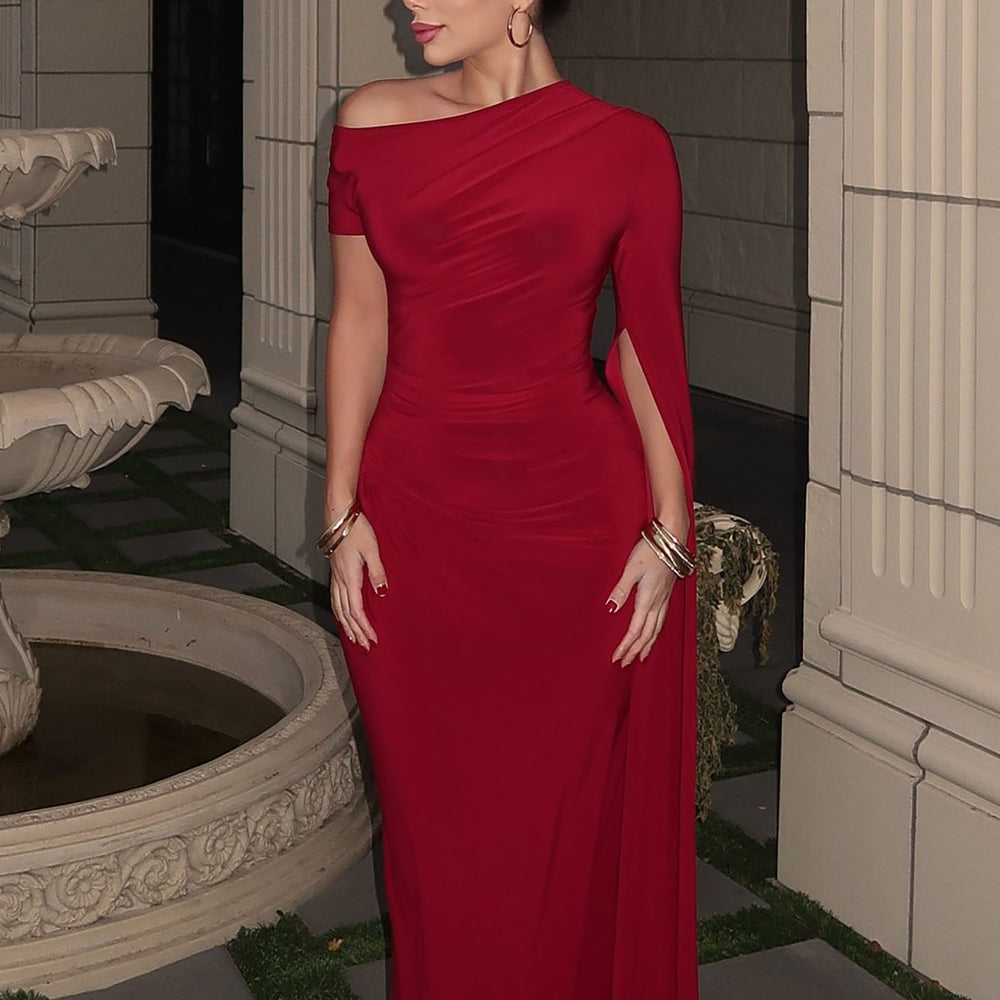 After Thought Asymmetrical Draped Maxi Dress