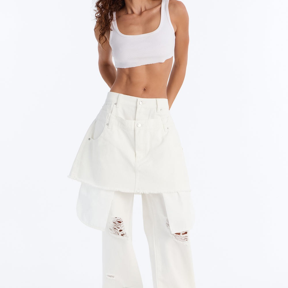 Afterparty Ripped Skirt Overlay Straight Leg Jeans