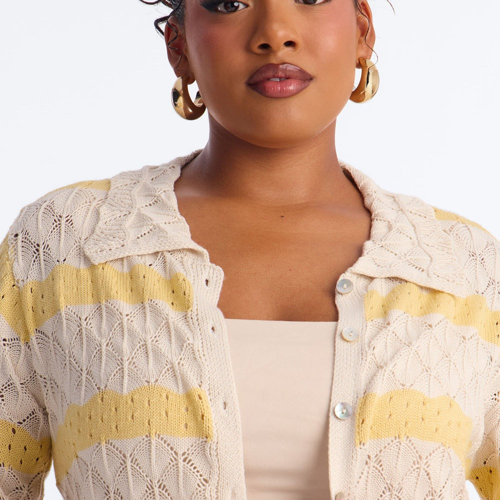 Afternoon Breeze Striped Collared Crochet Top