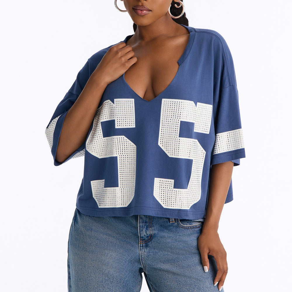 55 All Star Rhinestone Trim Jersey Tee