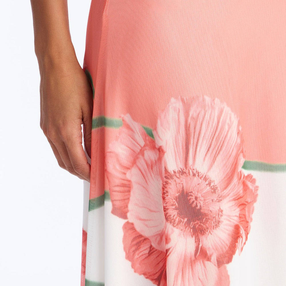 Aelia Floral Asymmetrical Mesh Midi Skirt